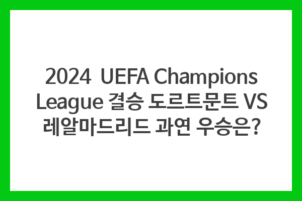 2024 UEFA 챔피언스리그 결승전: 도르트문트 vs 레알 마드리드, 누가 우승할 것인가?